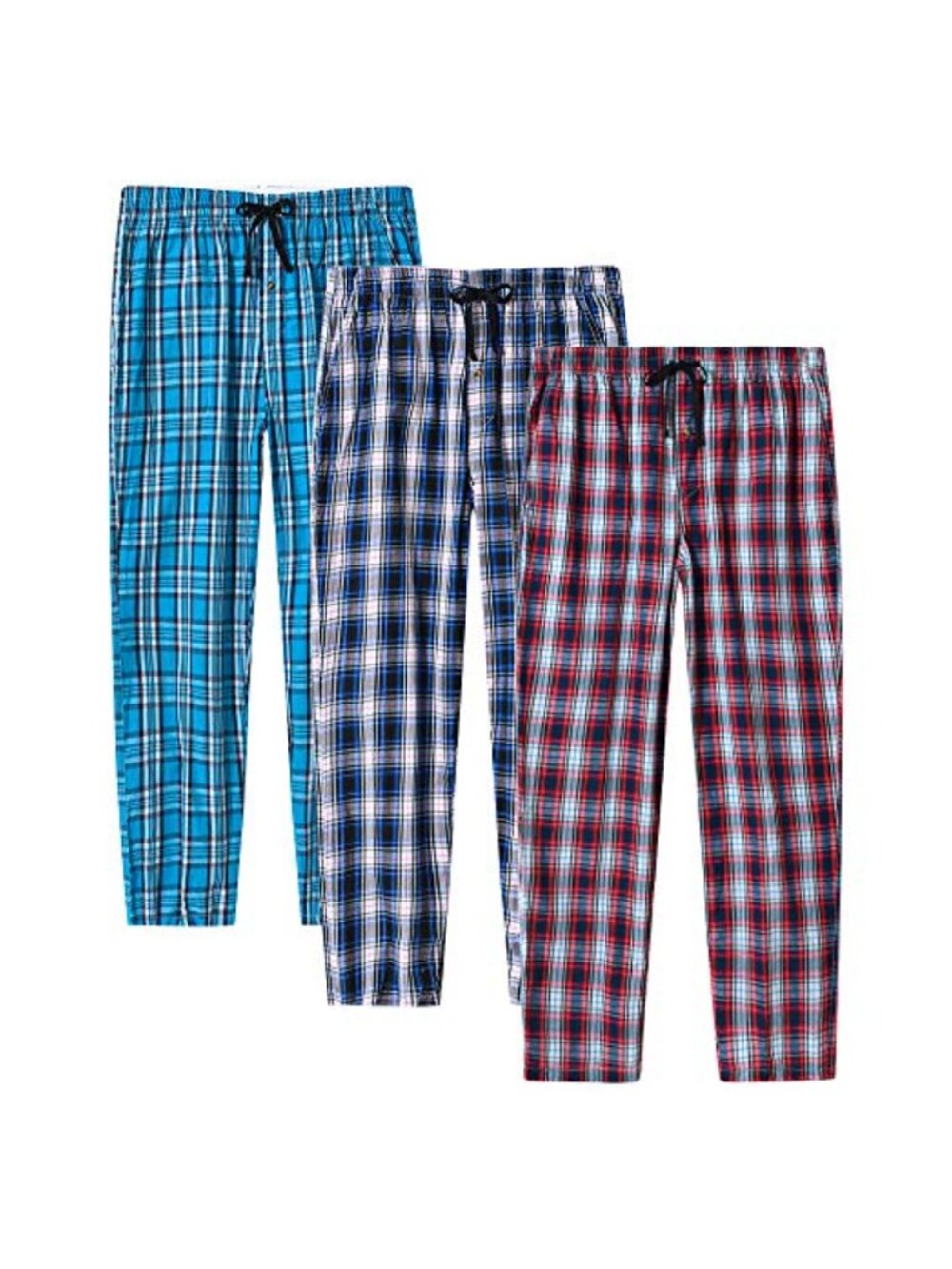 Men's 3-Pack Cotton Plaid Pajama Pants with Pockets Button Fly